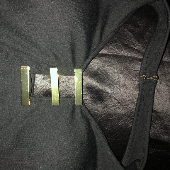 Black Bebe halter top with Golden Trim Metal Bars - Picture 3 of 9